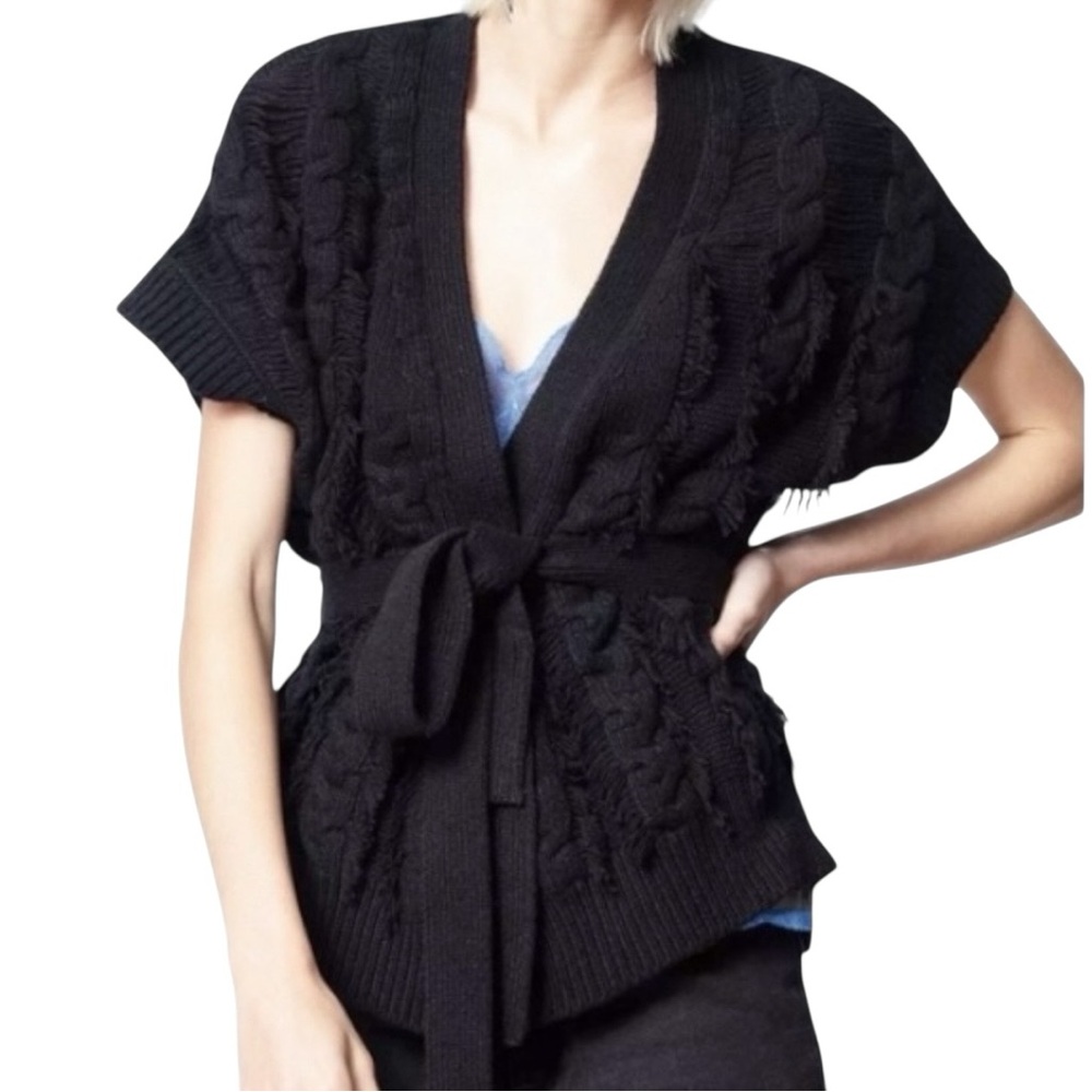 Zadig & Voltaire Corry Cows Cotton & Cashmere Knit Sleeveless Belted Cardigan